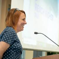 Alumni presenting at the event.